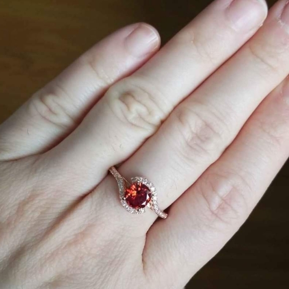 New 18K Gold Plated Round Cut Ruby Diamond Ring for Women - Picture 5 of 10